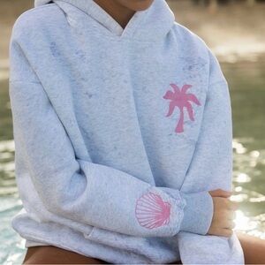 Pink Palm Puff Hawaii Hibiscus Hoodie in Heather Cloud